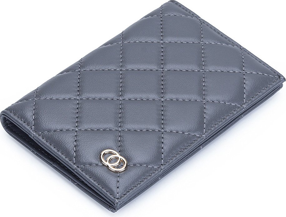 INF Nowy modny pikowany portfel na paszport Szary