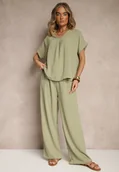Komplety damskie - Zielony Komplet Bluzka i Luźne Spodnie z Wiskozą i Kieszonkami Efraria - miniaturka - grafika 1