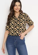 Koszule damskie - Ciemnobeżowa Koszula z Bawełny i Wiskozy z Rękawem 3/4 i Ozdobnym Wzorem Tinari - miniaturka - grafika 1