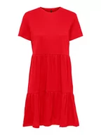 Sukienki - ONLY Sukienka damska Onlmay S/S O-Neck Peplum Dress Box JRS, czerwony (high risk red), S - miniaturka - grafika 1