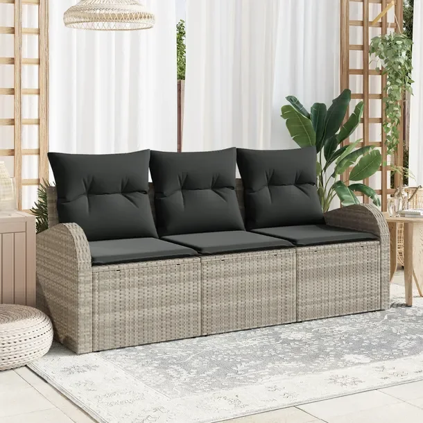 Zestaw Sof Rattanowych na Zewnątrz, Beżowo-Czarny, 3 Osoby, 60cm Głębok