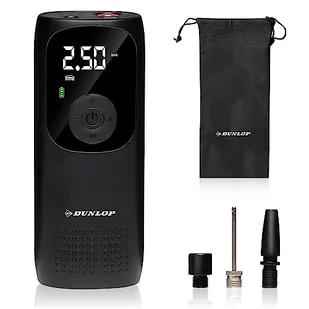 Dunlop Przenośna sprężarka powietrza 150 PSI - Bezprzewodowa pompka do opon z portem USB-C - Pompa rowerowa do wszystkich wentyli - Pompka do piłek - Sprężarka 10 bar z manometrem - Czarny - Akcesoria motoryzacyjne - miniaturka - grafika 1