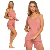 Piżamy damskie - PIŻAMA DAMSKA Kobieca Urocza Koronkowy Dekolt Szorty Gładka MORAJ L - miniaturka - grafika 1