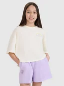 Koszulki dla dziewczynek - 4F T-shirt oversize crop top z nadrukiem dziewczęcy - biały 122 (6-7 lat) - miniaturka - grafika 1