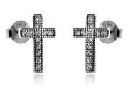 Kolczyki - Delikatne rodowane srebrne kolczyki celebrytka krzyżyk krzyż cyrkonie srebro 925 - miniaturka - grafika 1