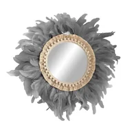 Lustra - Okrągłe lustro dekoracyjne z piórami koguta - MIRROR TAIL szare Ø całkowita 60 cm - miniaturka - grafika 1