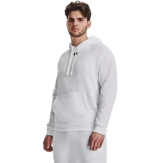 Bluzy sportowe męskie - Męska bluza dresowa nierozpinana z kapturem Under Armour UA Rival Fleece Hoodie - biała - UNDER ARMOUR - grafika 1