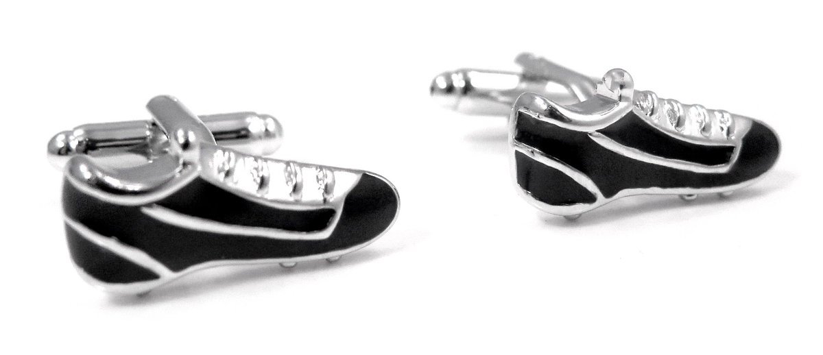 Srebrno-czarne spinki do mankietów - buty piłkarskie U123