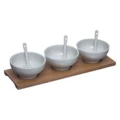 Inne naczynia kuchenne - Secret de Gourmet Zestaw do przekąsek 3 porcelanowe miseczki + łyżeczki i podstawka B07KMJWQFM - miniaturka - grafika 1