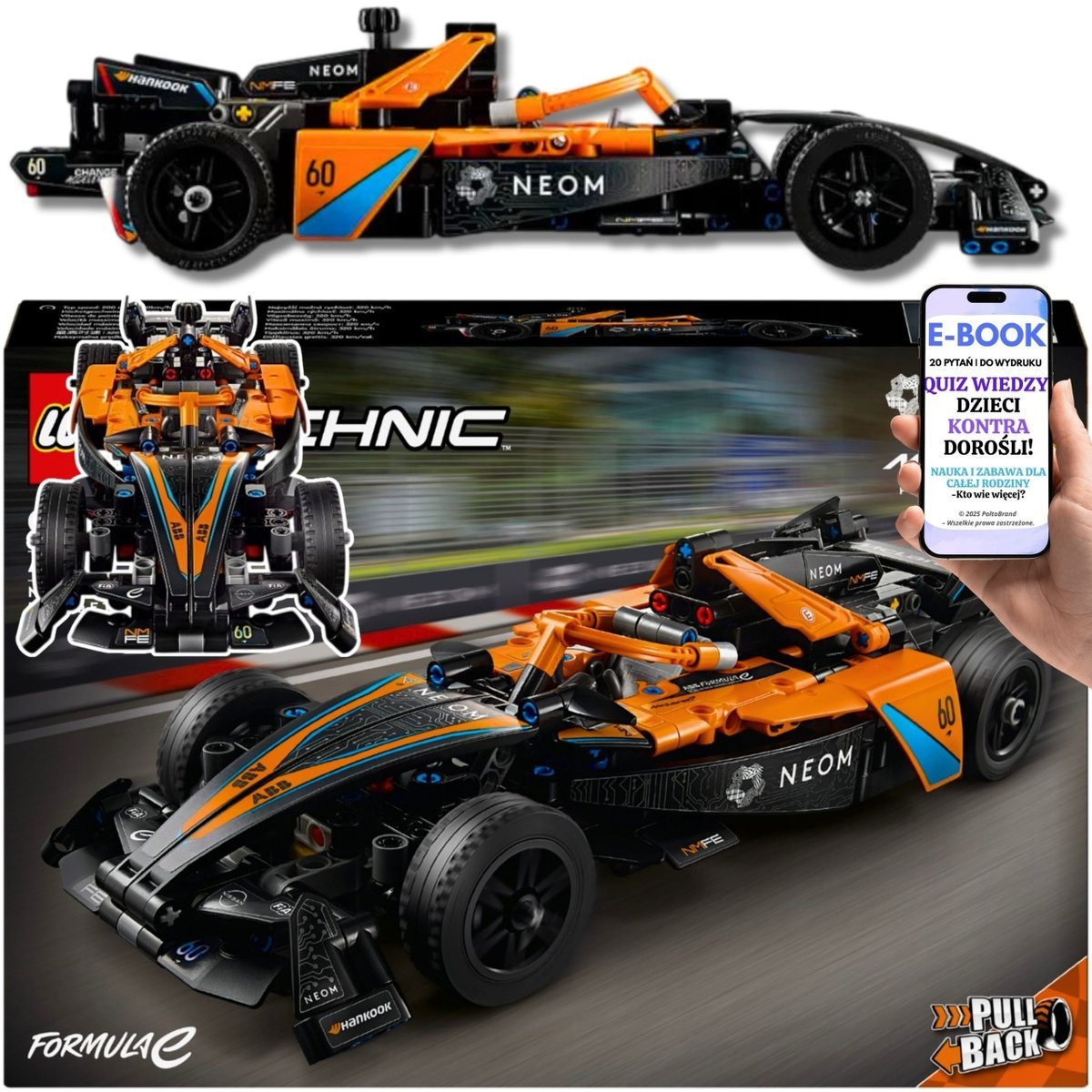 LEGO SAMOCHÓD BOLID - ZESTAW TECHNIC -42169 Formula E McLaren – SUPER PREZENT DLA CHŁOPCA WNUCZKA Bolid z napędem pull-back i funkcją skrętu + EBOOK-2