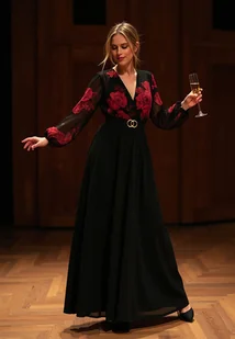 Elegancka czarna sukienka w czerwone kwiaty - M1092 rozmiar S/M - Sukienki - miniaturka - grafika 1