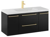 Szafki łazienkowe - Szafka Wisząca Z Umywalką RON 100 cm D - Czarny Mat - Uchwyty Złote Szczotkowane - miniaturka - grafika 1