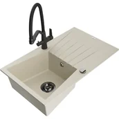 Zlewozmywaki z baterią - Mexen Cesar zlewozmywak granitowy 1-komorowy z ociekaczem i baterią kuchenną Duo, beżowy - miniaturka - grafika 1