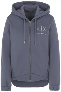 Armani Exchange Damska bluza z kapturem z zamkiem błyskawicznym, logo Studs Side, niebieski, M - Bluzy damskie - miniaturka - grafika 1