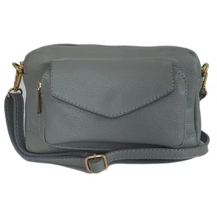 Urocza Włoska skórzana listonoszka Vera Pelle , pojemna złote okucia Szara MCZ45GR - Torebki damskie Urocza Włoska skórzana listonoszka Vera Pelle , pojemna złote okucia Szara MCZ45GR - Torebki damskie - miniaturka - grafika 1