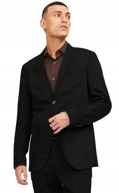 JACK&JONES CZARNA MARYNARKA SLIM Z GUZIKAMI GŁADKA 52 J7A