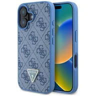 Etui i futerały do telefonów - Etui GUESS Leather 4G Triangle Strass MagSafe do Apple iPhone 16 Niebieski - miniaturka - grafika 1