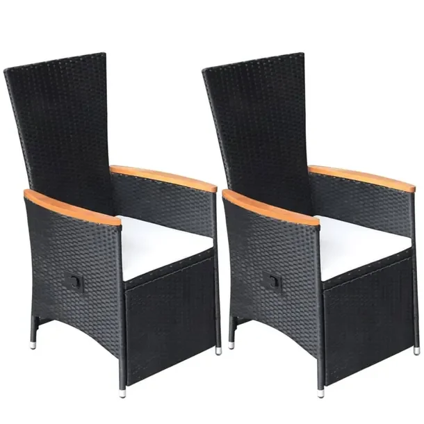 Rattanowy zestaw 2 rozkładanych krzeseł ogrodowych, czarny, 58x62x108 cm
