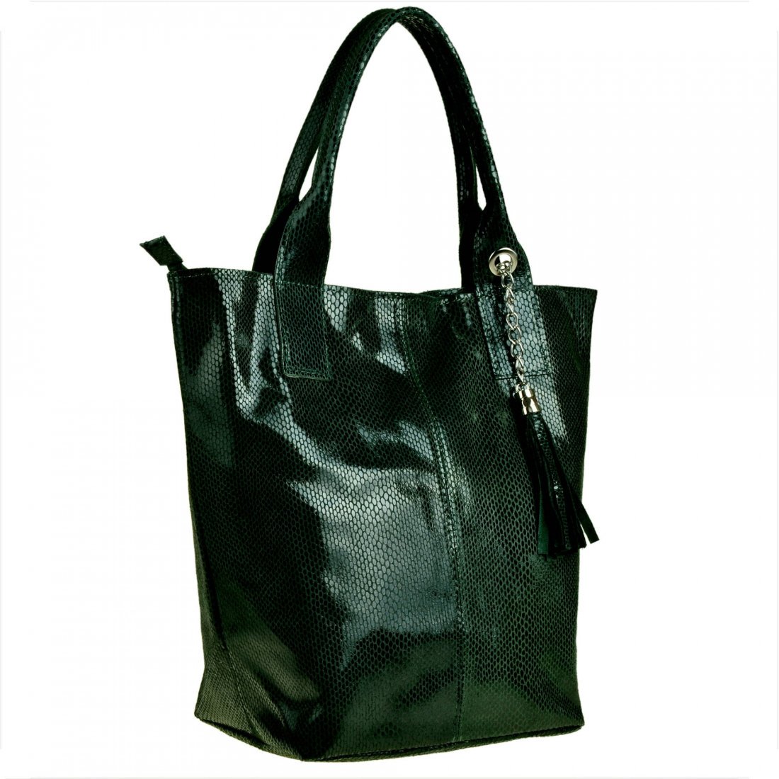 Zielona torebka shopper skórzana plaster miodu XL