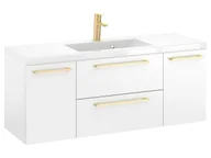 Szafki łazienkowe - Szafka Wisząca Z Umywalką RON 120 cm D - Biały Mat - Uchwyty Złote Szczotkowane - miniaturka - grafika 1