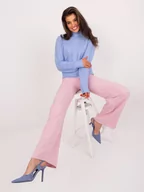 Spodnie damskie - Spodnie z materiału jasny różowy elegancki klasyczny materiałowe nogawka prosta - miniaturka - grafika 1