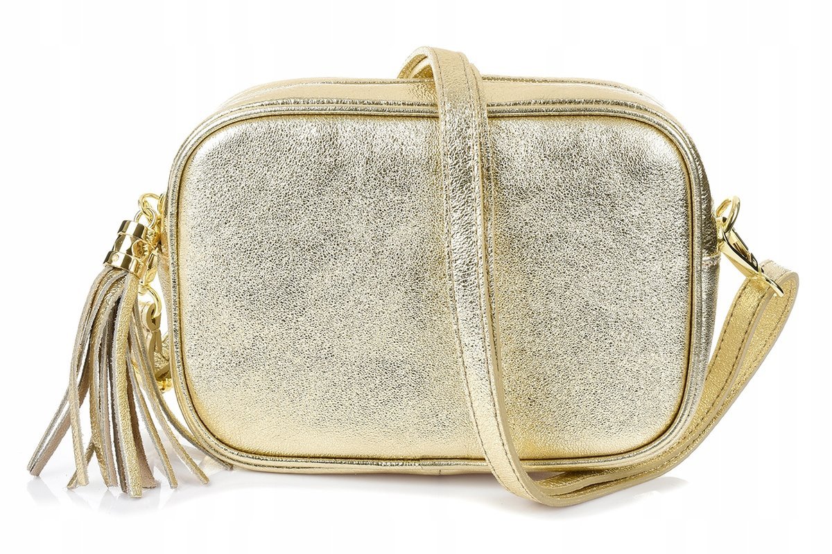 WŁOSKA torebka LISTONOSZKA z frędzlem SKÓRZANA