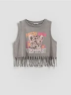 Koszulki dla dziewczynek - Reserved - Top z frędzlami - ciemnoszary - miniaturka - grafika 1
