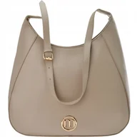 Torebki damskie - Torebka Damska Beżowa Ramię Pasek Torba Zamek Shopper Duża Listonoszka A4 - miniaturka - grafika 1