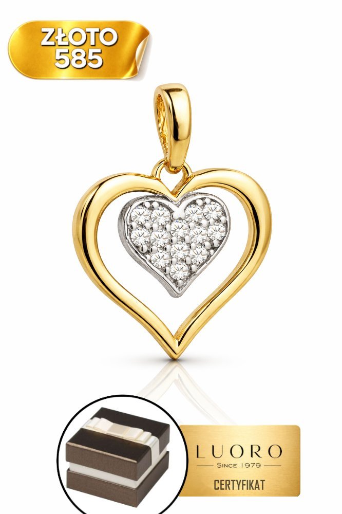 ZAWIESZKA ZŁOTA 585 14K SERCE CYRKONIE DELIKATNA 1,8 CM ELEGANCKA