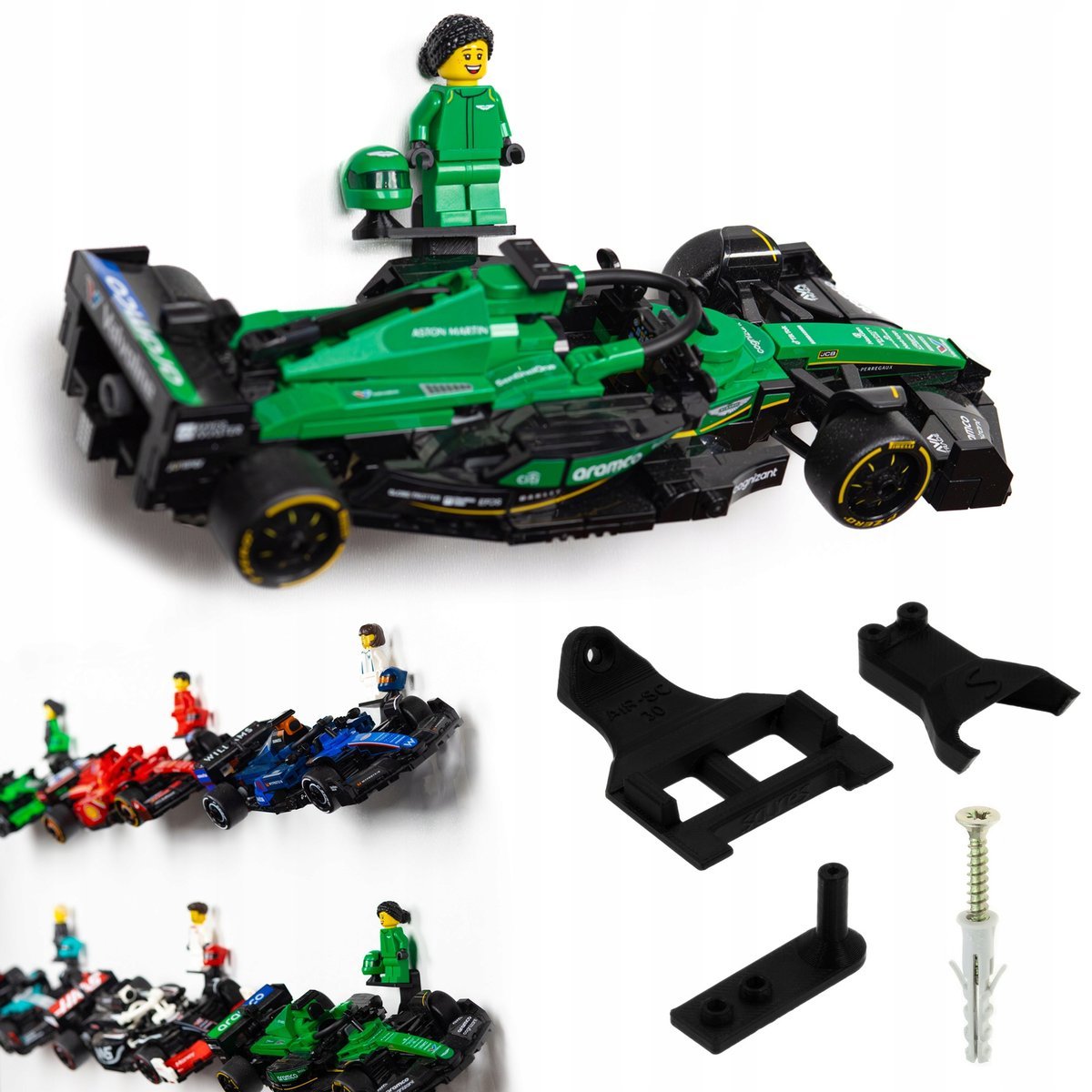Speed Champions F1 - 1x Uchwyt ścienny na LEGO formułę, minifigurkę i kask