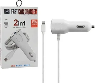 Ładowarka Vega ŁADOWARKA SAMOCHODOWA 2A BIAŁA VEGA FASTON IPHONE + USB 2000mAh - Ładowarki samochodowe - miniaturka - grafika 1