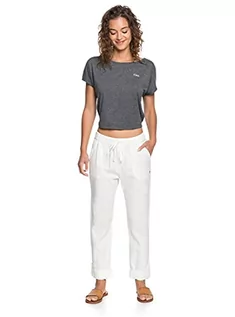 Spodnie damskie - Roxy Damskie spodnie Non-denim Pants On The Seashore – elastyczne lniane spodnie dla kobiet biały Snow White XS - grafika 1
