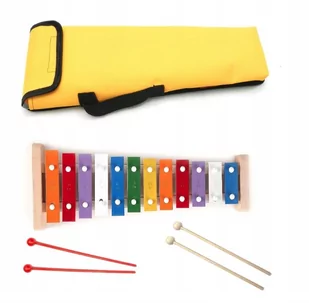CYMBAŁKI DZWONKI SZKOLNE DIATONICZNE 12 - tonowe + Pokrowiec + drewniane pałeczki żółty - Akcesoria do perkusji - miniaturka - grafika 1