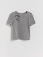 Koszulki dla dziewczynek - Reserved - Prążkowana bluzka z kokardkami - jasnoszary - miniaturka - grafika 1