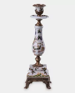 Porcelanowy Świecznik Pojedynczy z Kwiatami Biały - Świeczniki - miniaturka - grafika 1