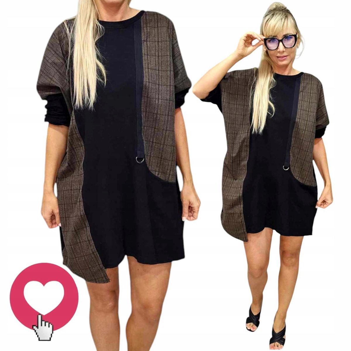 LUŹNA SUKIENKA DRESOWA W KRATKĘ 100% BAWEŁNA OCIEPLANA KRATKA 54 56 7XL 8XL