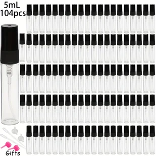 TEMU Zestaw hurtowy 104 sztuk wysokiej jakości przezroczystych butelek do perfum w rozmiarach 2ml, 3ml i 5ml z czarnymi atomizerami. Ultra-drobny - Pozostałe akcesoria kosmetyczne - miniaturka - grafika 1