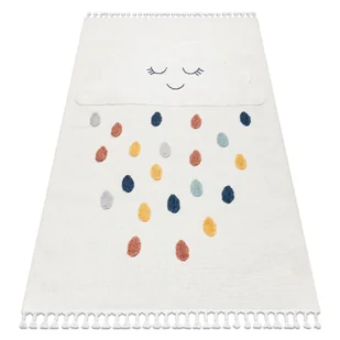 Dywan YOYO GD63 biały / granatowy - Chmurka, krople dla dzieci, strukturalny, sensoryczny Frędzle beżowy 160x220 cm - Dywany dla dzieci - miniaturka - grafika 1