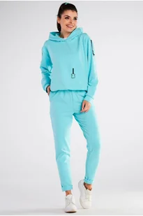 Bawełniane Spodnie z Podwiniętą Nogawką - Niebieskie - Spodnie sportowe damskie - miniaturka - grafika 1