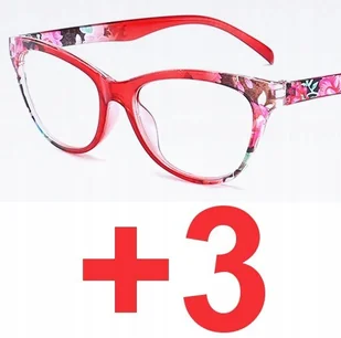 Okulary do czytania kocie damskie czerwone +3 - Okulary korekcyjne, oprawki, szkła - miniaturka - grafika 1