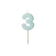 Urodziny dla dorosłych - PartyDeco Świeczka 3 jasno niebieska 5.5cm - miniaturka - grafika 1