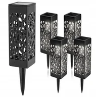 Lampy ogrodowe - 4x Lampa ogrodowa solarna LED LATARNIA AŻUROWA WBIJANA płomień - miniaturka - grafika 1