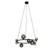 Lampy sufitowe - QAZQA Lampa wisząca czarna z dymionym szkłem okrągła 8-punktowa - Monako - miniaturka - grafika 1