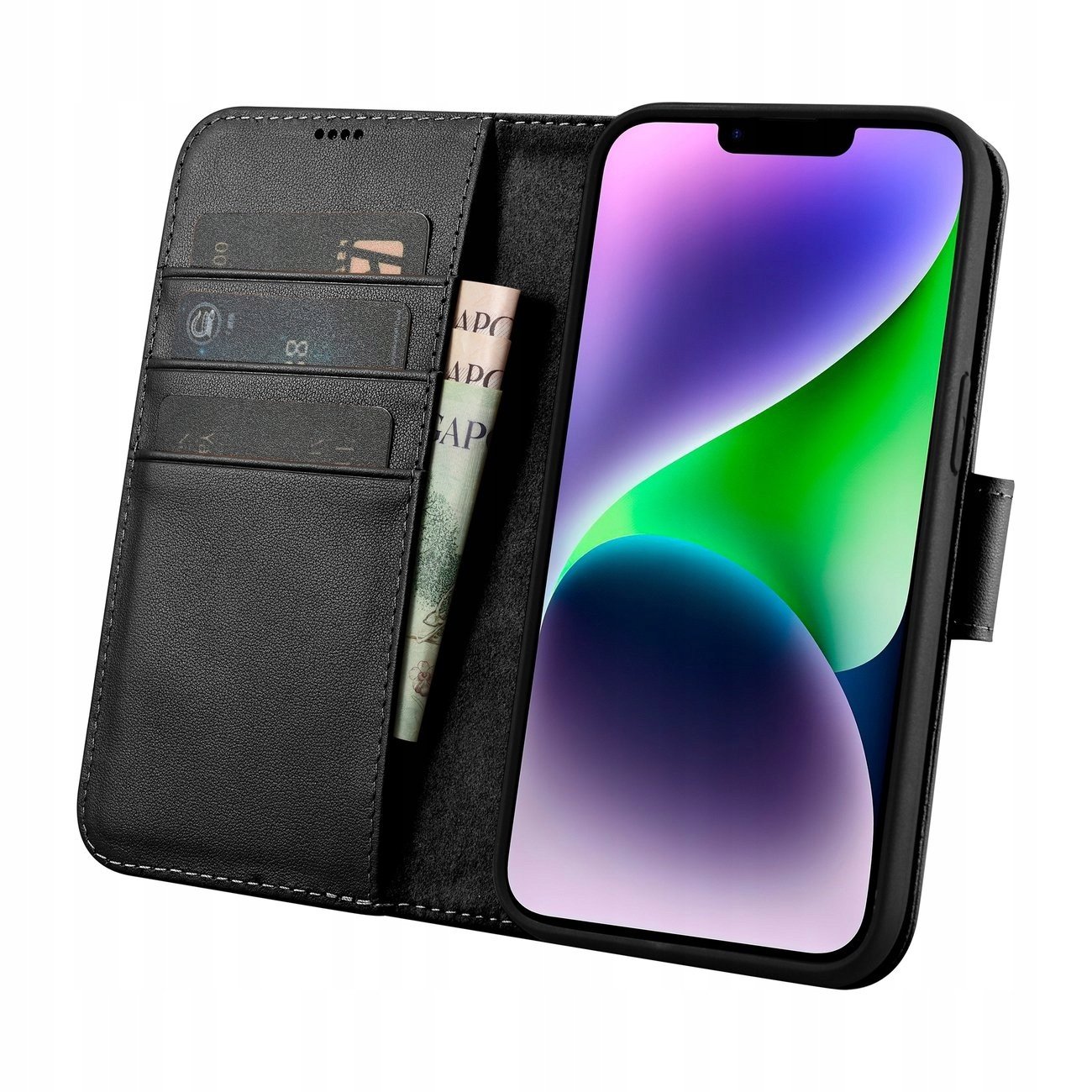 Skórzane Etui Z Klapką Iphone 14 Plus Anti-rfid Portfel Ochrona