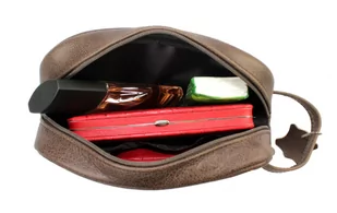 Skórzana Kosmetyczka Prostokątna MAGRE (PL) Skóra Naturalna Licowa Adrian DeLuxe JASNY BRĄZOWY Tekstura 24 x 17 x 10 [cm] - Kosmetyczki, organizery i kuferki - miniaturka - grafika 2