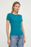 Koszulki sportowe damskie - Tommy Jeans t-shirt damski kolor zielony - miniaturka - grafika 1