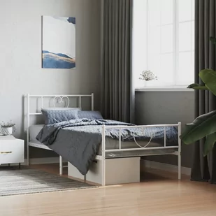 Metalowa rama łóżka z wezgłowiem i zanóżkiem, biała, 100x190 cm Lumarko! - Łóżka - miniaturka - grafika 1