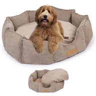 Legowiska dla psów - Legowisko dla psa duże 100 x 85 cm Poduszka Kanapa Posłanie XL owalne - kolor beżowy, sztruks - miniaturka - grafika 1