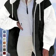 Kurtki damskie - TEMU Damska przytulna polarowa kurtka z kapturem na zamek błyskawiczny - Casual dwa-tonowy design z detalami zameczkowymi, miękka i trwała tkanina, - miniaturka - grafika 1