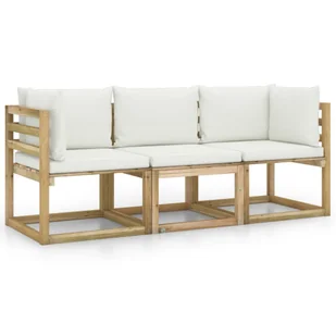 VidaXL Ogrodowa sofa 3-os. z kremowymi poduszkami 3064995 - Sofy ogrodowe - miniaturka - grafika 1